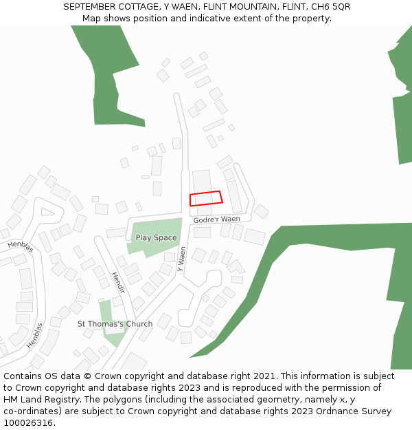 SEPTEMBER COTTAGE, Y WAEN, FLINT MOUNTAIN, FLINT, CH6 5QR: Location map and indicative extent of plot
