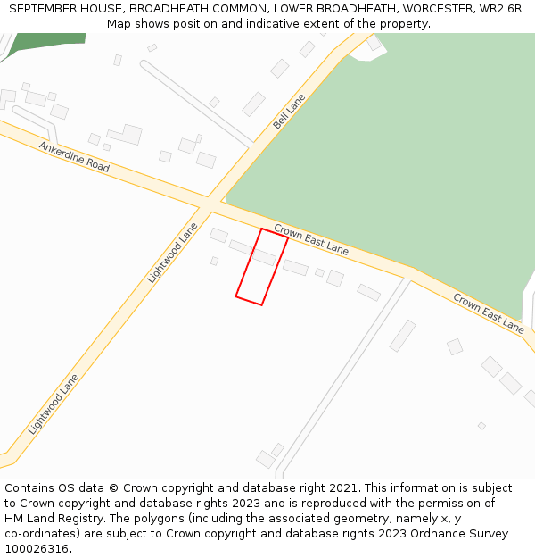 SEPTEMBER HOUSE, BROADHEATH COMMON, LOWER BROADHEATH, WORCESTER, WR2 6RL: Location map and indicative extent of plot