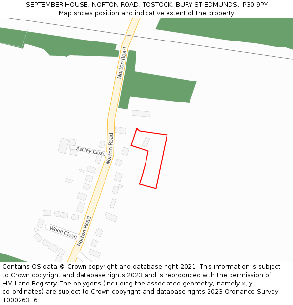SEPTEMBER HOUSE, NORTON ROAD, TOSTOCK, BURY ST EDMUNDS, IP30 9PY: Location map and indicative extent of plot
