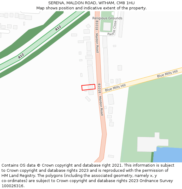 SERENA, MALDON ROAD, WITHAM, CM8 1HU: Location map and indicative extent of plot