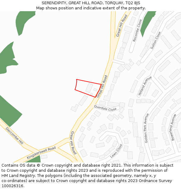 SERENDIPITY, GREAT HILL ROAD, TORQUAY, TQ2 8JS: Location map and indicative extent of plot