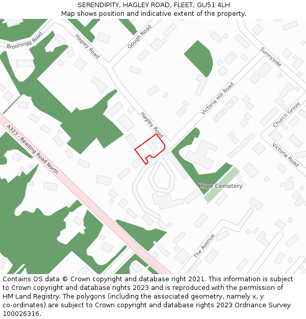 SERENDIPITY, HAGLEY ROAD, FLEET, GU51 4LH: Location map and indicative extent of plot