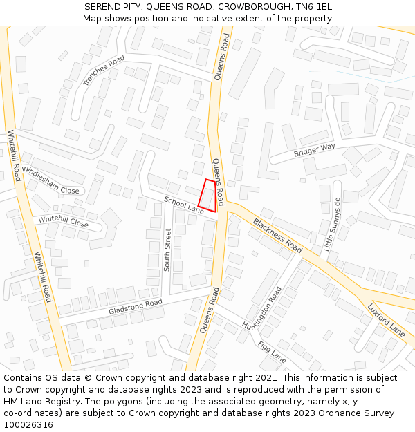 SERENDIPITY, QUEENS ROAD, CROWBOROUGH, TN6 1EL: Location map and indicative extent of plot