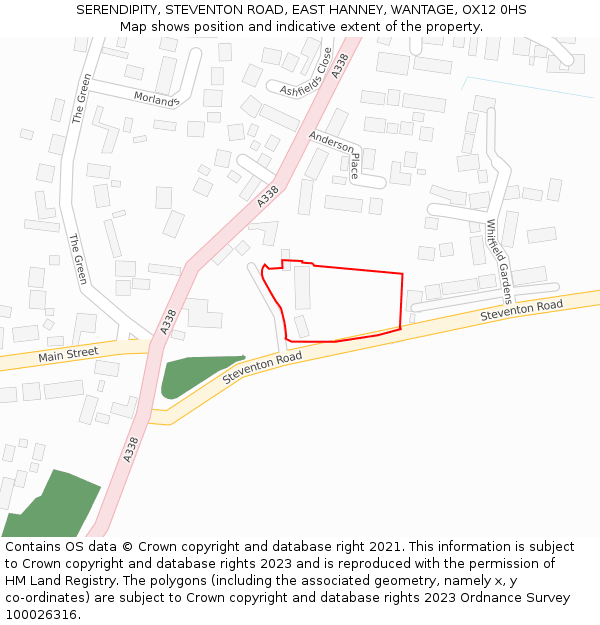 SERENDIPITY, STEVENTON ROAD, EAST HANNEY, WANTAGE, OX12 0HS: Location map and indicative extent of plot