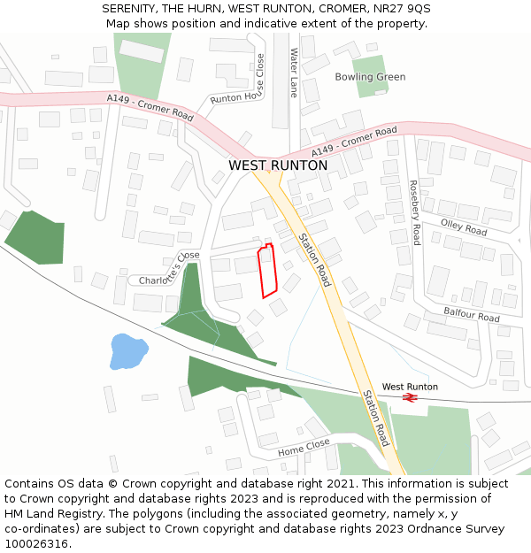 SERENITY, THE HURN, WEST RUNTON, CROMER, NR27 9QS: Location map and indicative extent of plot