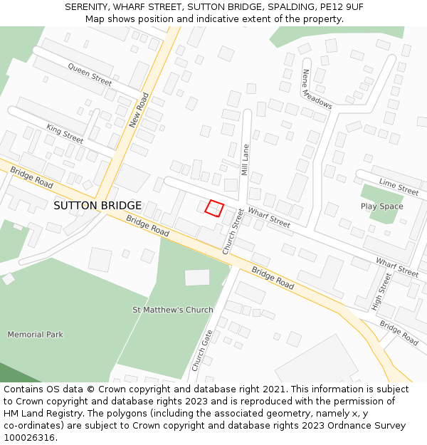 SERENITY, WHARF STREET, SUTTON BRIDGE, SPALDING, PE12 9UF: Location map and indicative extent of plot