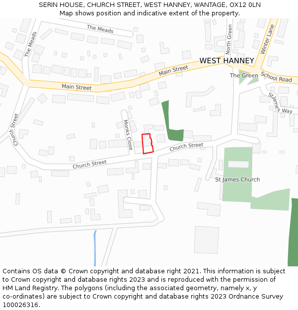 SERIN HOUSE, CHURCH STREET, WEST HANNEY, WANTAGE, OX12 0LN: Location map and indicative extent of plot