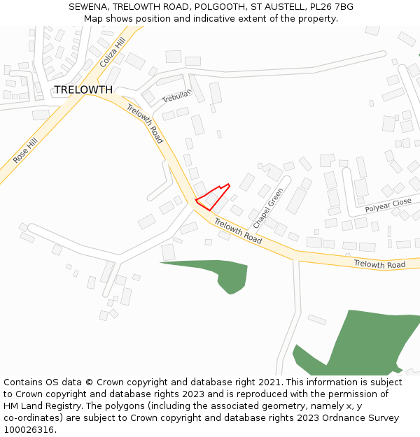 SEWENA, TRELOWTH ROAD, POLGOOTH, ST AUSTELL, PL26 7BG: Location map and indicative extent of plot