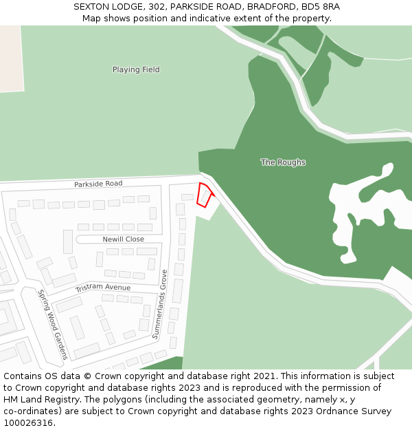SEXTON LODGE, 302, PARKSIDE ROAD, BRADFORD, BD5 8RA: Location map and indicative extent of plot