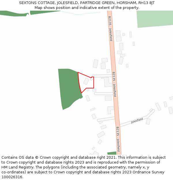 SEXTONS COTTAGE, JOLESFIELD, PARTRIDGE GREEN, HORSHAM, RH13 8JT: Location map and indicative extent of plot