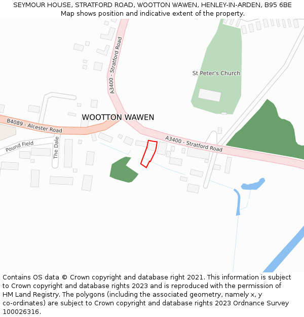 SEYMOUR HOUSE, STRATFORD ROAD, WOOTTON WAWEN, HENLEY-IN-ARDEN, B95 6BE: Location map and indicative extent of plot