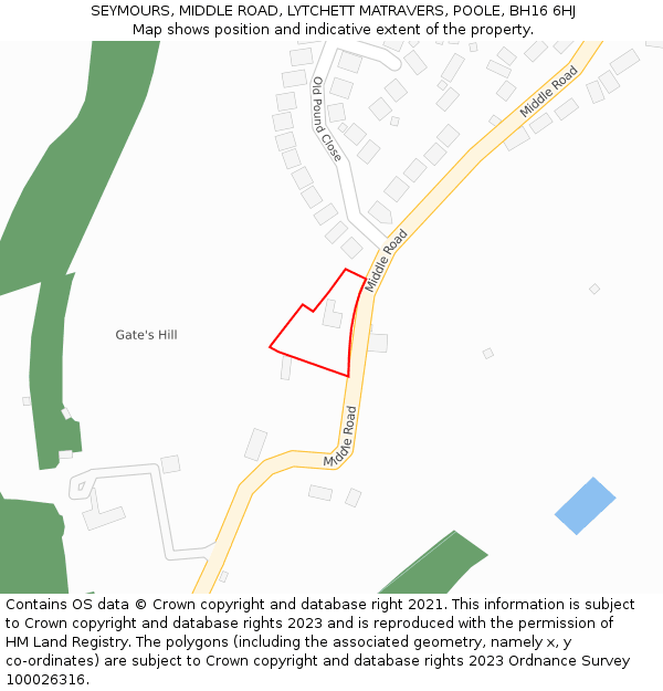 SEYMOURS, MIDDLE ROAD, LYTCHETT MATRAVERS, POOLE, BH16 6HJ: Location map and indicative extent of plot