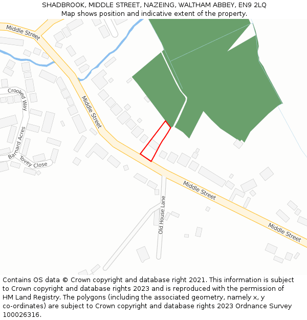 SHADBROOK, MIDDLE STREET, NAZEING, WALTHAM ABBEY, EN9 2LQ: Location map and indicative extent of plot