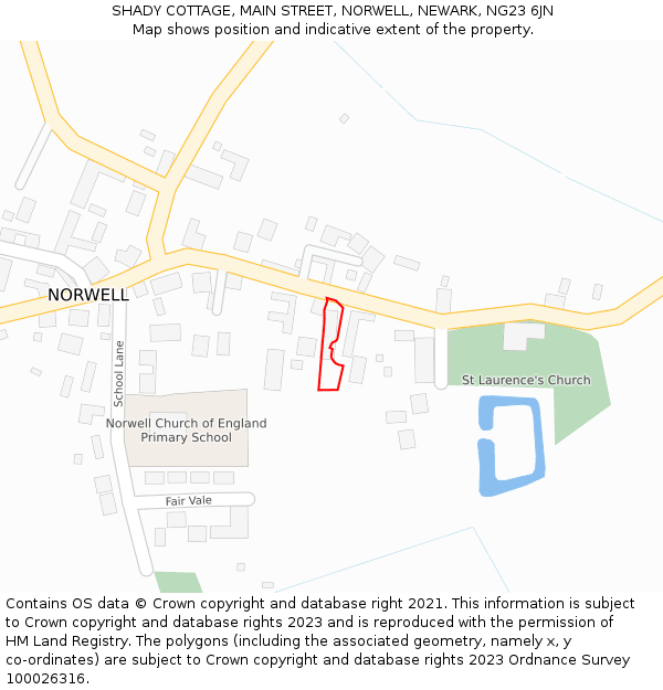 SHADY COTTAGE, MAIN STREET, NORWELL, NEWARK, NG23 6JN: Location map and indicative extent of plot