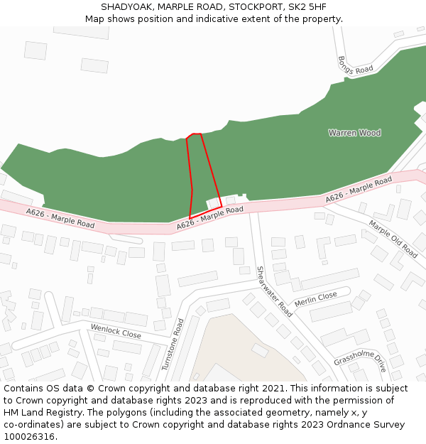 SHADYOAK, MARPLE ROAD, STOCKPORT, SK2 5HF: Location map and indicative extent of plot