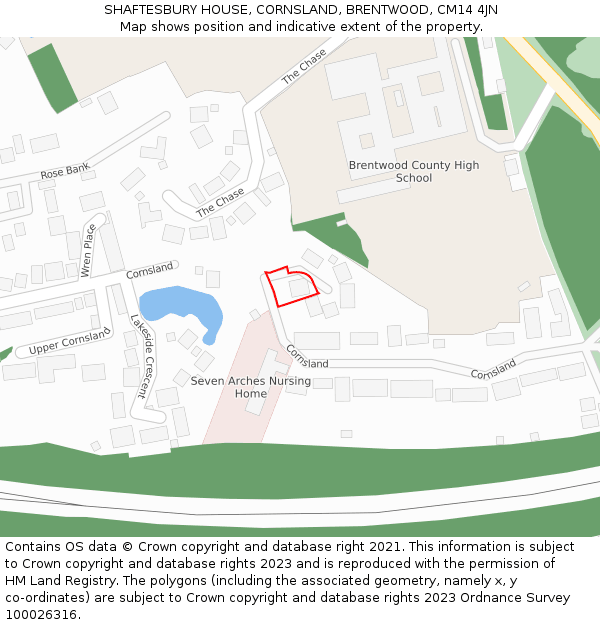 SHAFTESBURY HOUSE, CORNSLAND, BRENTWOOD, CM14 4JN: Location map and indicative extent of plot