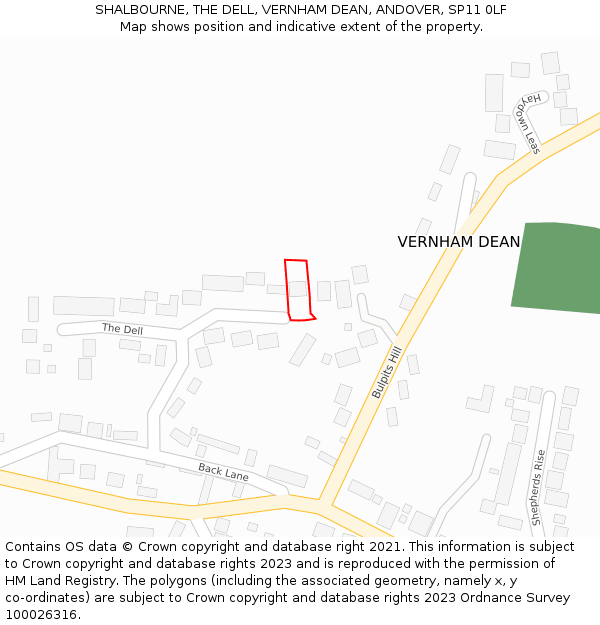 SHALBOURNE, THE DELL, VERNHAM DEAN, ANDOVER, SP11 0LF: Location map and indicative extent of plot