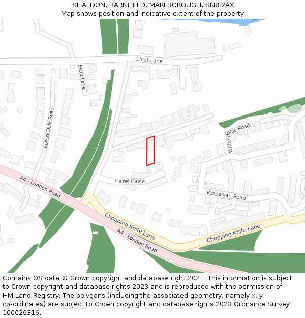 SHALDON, BARNFIELD, MARLBOROUGH, SN8 2AX: Location map and indicative extent of plot