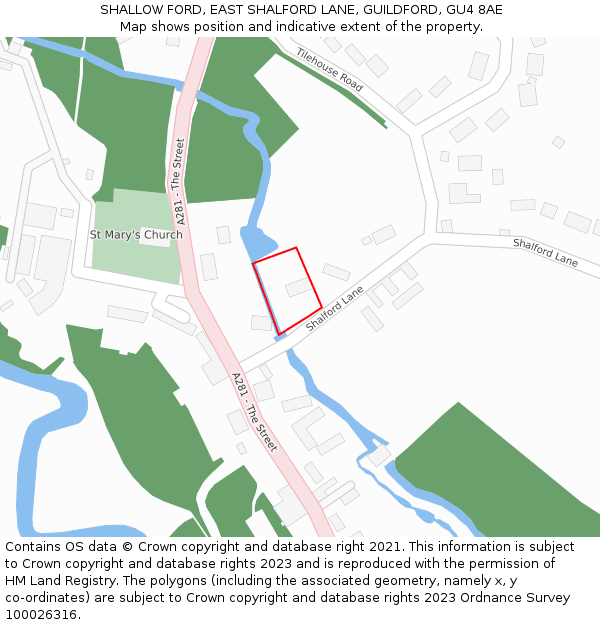 SHALLOW FORD, EAST SHALFORD LANE, GUILDFORD, GU4 8AE: Location map and indicative extent of plot