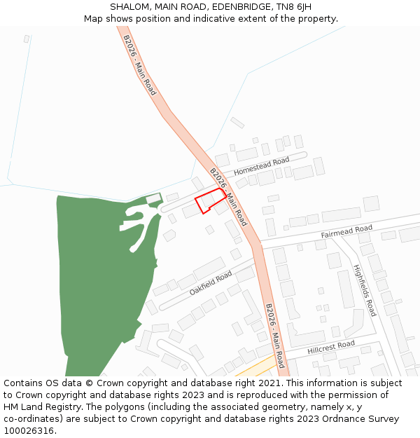 SHALOM, MAIN ROAD, EDENBRIDGE, TN8 6JH: Location map and indicative extent of plot