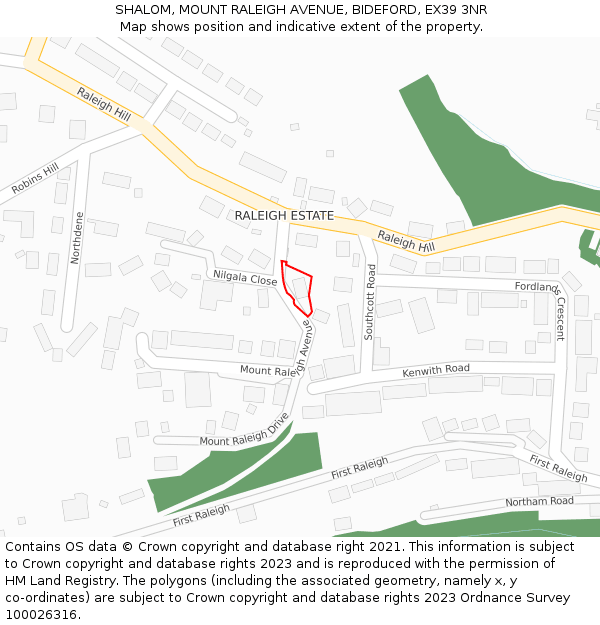 SHALOM, MOUNT RALEIGH AVENUE, BIDEFORD, EX39 3NR: Location map and indicative extent of plot