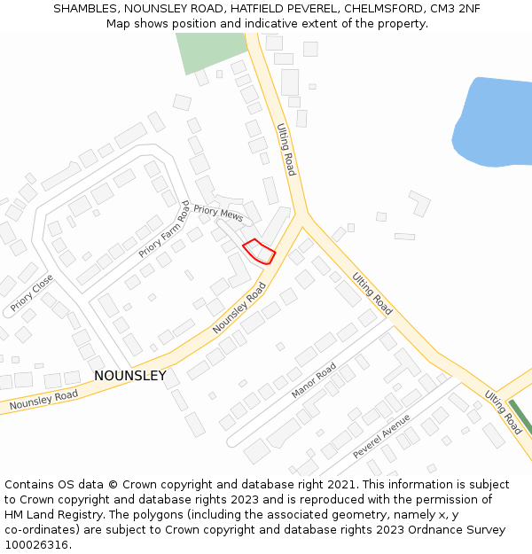 SHAMBLES, NOUNSLEY ROAD, HATFIELD PEVEREL, CHELMSFORD, CM3 2NF: Location map and indicative extent of plot