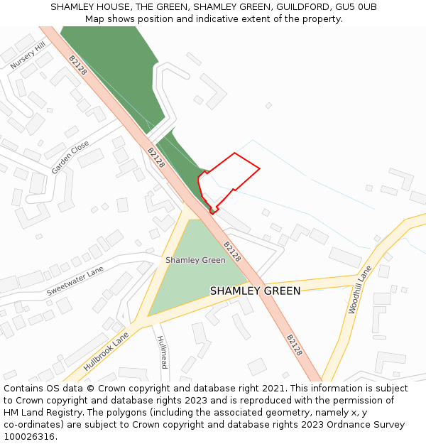 SHAMLEY HOUSE, THE GREEN, SHAMLEY GREEN, GUILDFORD, GU5 0UB: Location map and indicative extent of plot