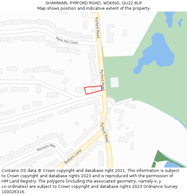 SHAMWARI, PYRFORD ROAD, WOKING, GU22 8UF: Location map and indicative extent of plot