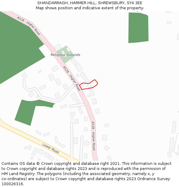 SHANDARRAGH, HARMER HILL, SHREWSBURY, SY4 3EE: Location map and indicative extent of plot