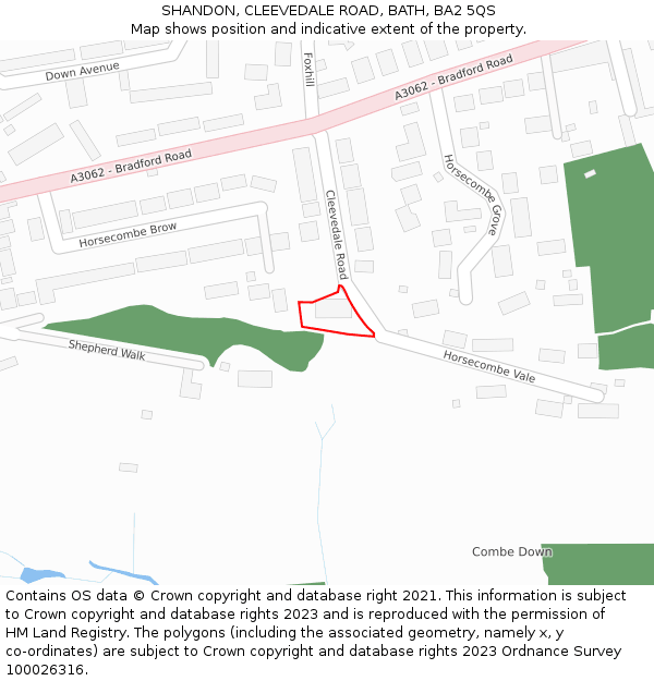SHANDON, CLEEVEDALE ROAD, BATH, BA2 5QS: Location map and indicative extent of plot