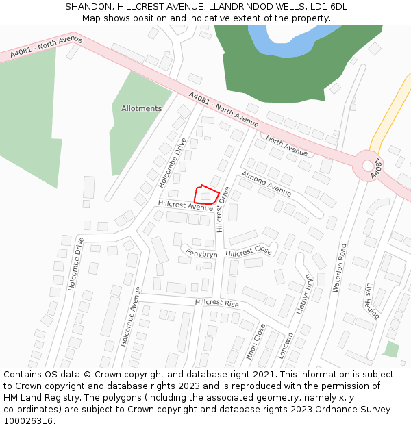 SHANDON, HILLCREST AVENUE, LLANDRINDOD WELLS, LD1 6DL: Location map and indicative extent of plot