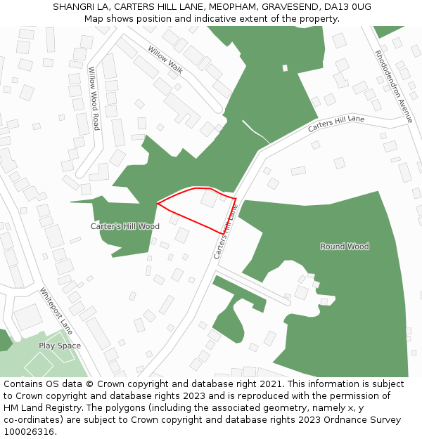 SHANGRI LA, CARTERS HILL LANE, MEOPHAM, GRAVESEND, DA13 0UG: Location map and indicative extent of plot