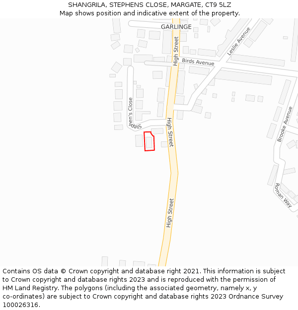 SHANGRILA, STEPHENS CLOSE, MARGATE, CT9 5LZ: Location map and indicative extent of plot