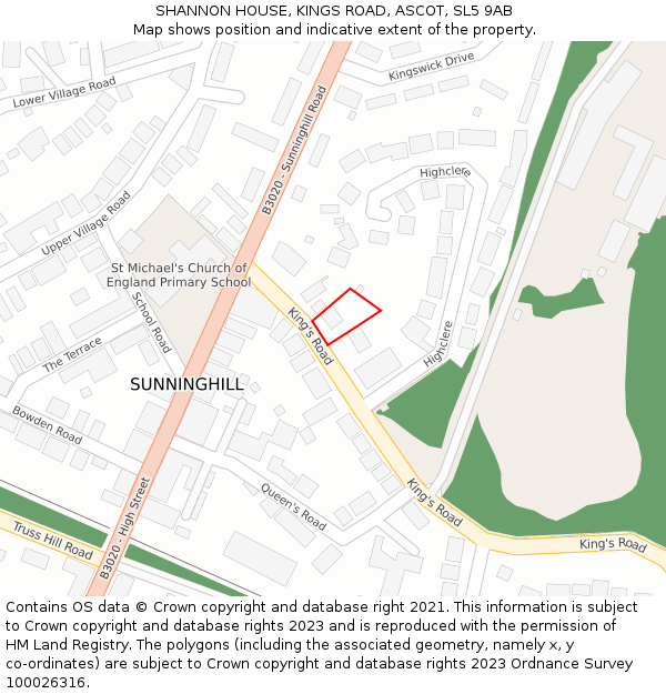 SHANNON HOUSE, KINGS ROAD, ASCOT, SL5 9AB: Location map and indicative extent of plot