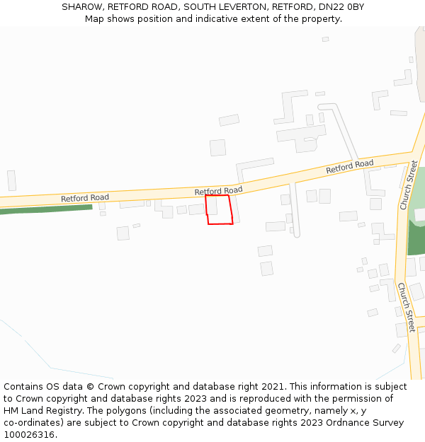 SHAROW, RETFORD ROAD, SOUTH LEVERTON, RETFORD, DN22 0BY: Location map and indicative extent of plot