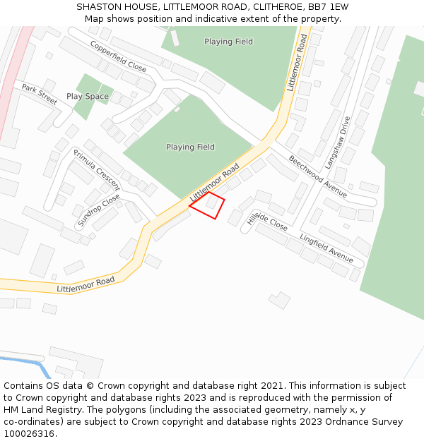 SHASTON HOUSE, LITTLEMOOR ROAD, CLITHEROE, BB7 1EW: Location map and indicative extent of plot