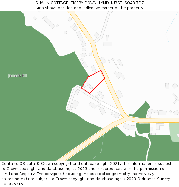 SHAUN COTTAGE, EMERY DOWN, LYNDHURST, SO43 7DZ: Location map and indicative extent of plot