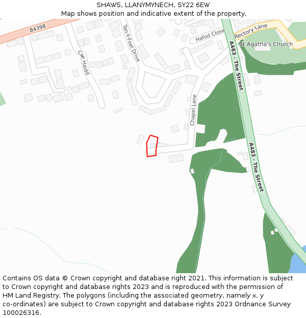 SHAWS, LLANYMYNECH, SY22 6EW: Location map and indicative extent of plot