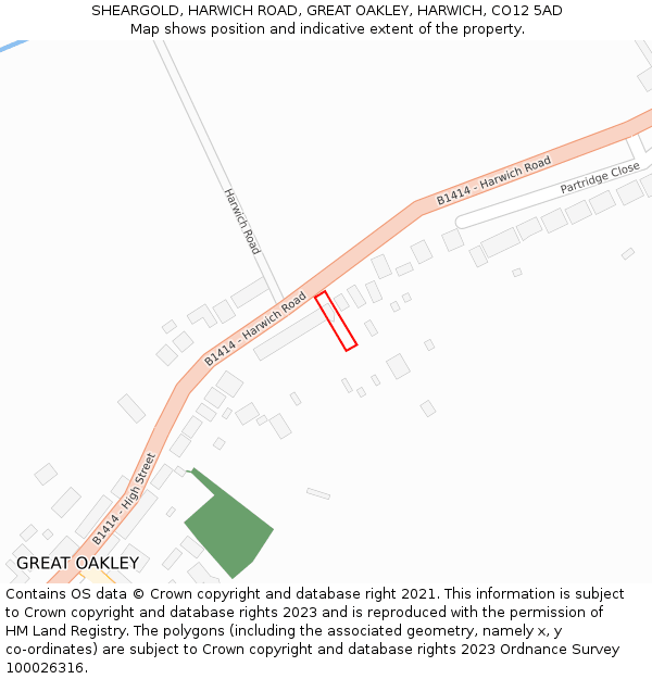 SHEARGOLD, HARWICH ROAD, GREAT OAKLEY, HARWICH, CO12 5AD: Location map and indicative extent of plot