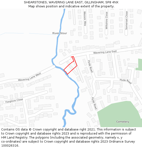 SHEARSTONES, WAVERING LANE EAST, GILLINGHAM, SP8 4NX: Location map and indicative extent of plot