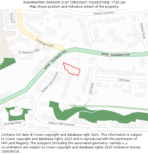 SHEARWATER, RADNOR CLIFF CRESCENT, FOLKESTONE, CT20 2JG: Location map and indicative extent of plot