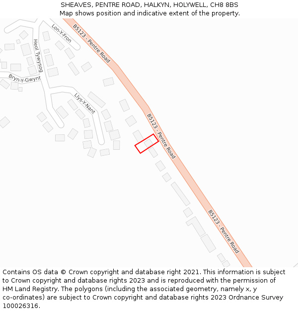 SHEAVES, PENTRE ROAD, HALKYN, HOLYWELL, CH8 8BS: Location map and indicative extent of plot