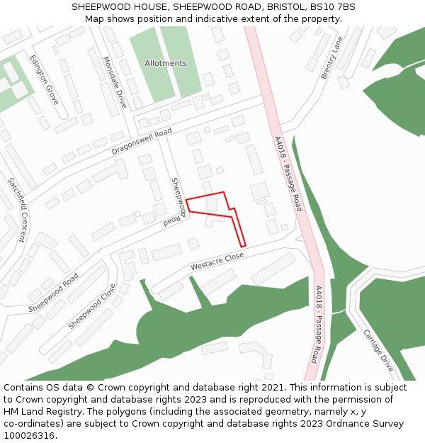 SHEEPWOOD HOUSE, SHEEPWOOD ROAD, BRISTOL, BS10 7BS: Location map and indicative extent of plot