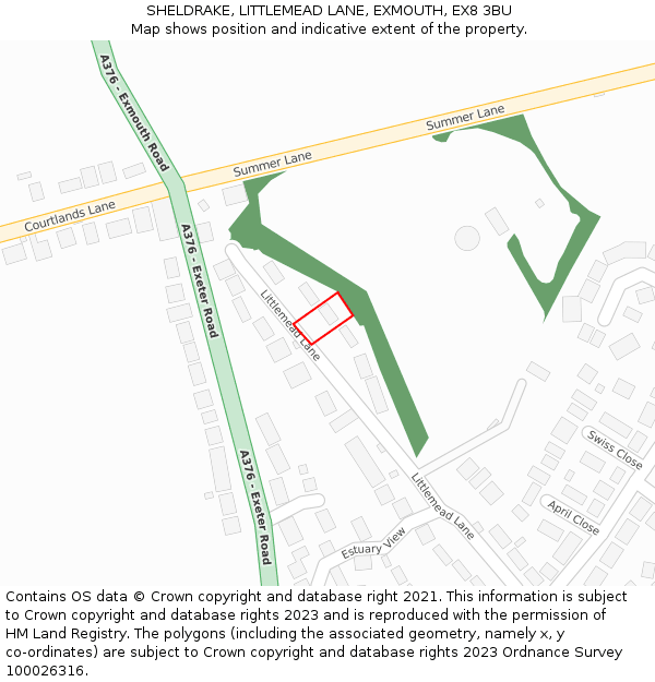 SHELDRAKE, LITTLEMEAD LANE, EXMOUTH, EX8 3BU: Location map and indicative extent of plot