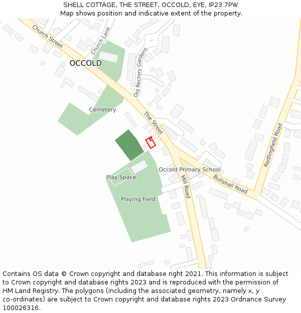 SHELL COTTAGE, THE STREET, OCCOLD, EYE, IP23 7PW: Location map and indicative extent of plot