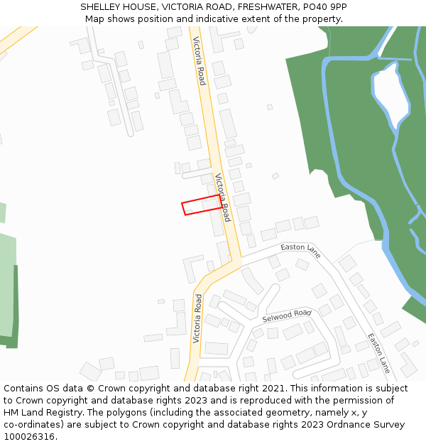 SHELLEY HOUSE, VICTORIA ROAD, FRESHWATER, PO40 9PP: Location map and indicative extent of plot