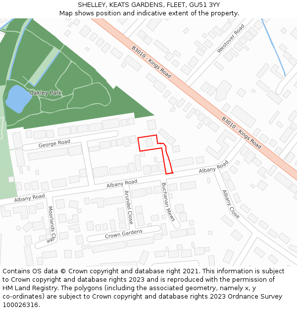 SHELLEY, KEATS GARDENS, FLEET, GU51 3YY: Location map and indicative extent of plot