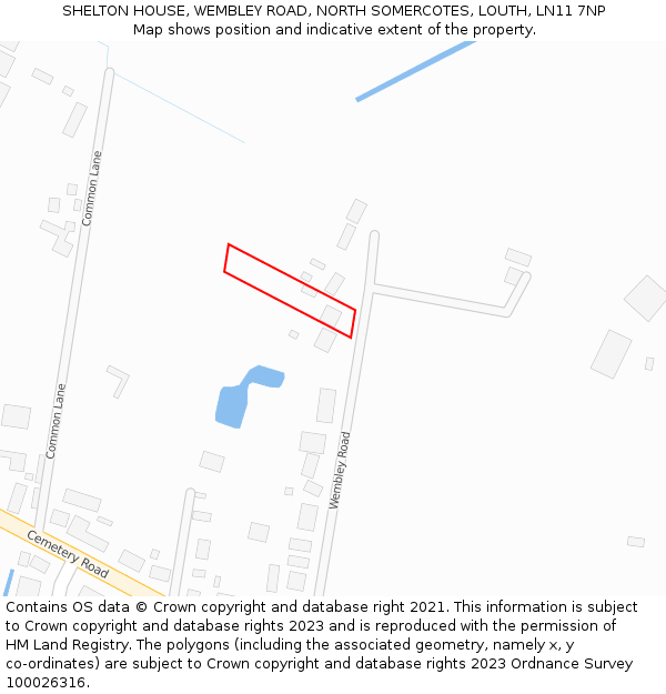 SHELTON HOUSE, WEMBLEY ROAD, NORTH SOMERCOTES, LOUTH, LN11 7NP: Location map and indicative extent of plot