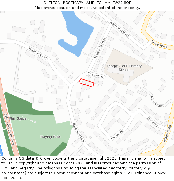 SHELTON, ROSEMARY LANE, EGHAM, TW20 8QE: Location map and indicative extent of plot