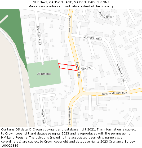 SHENAYR, CANNON LANE, MAIDENHEAD, SL6 3NR: Location map and indicative extent of plot